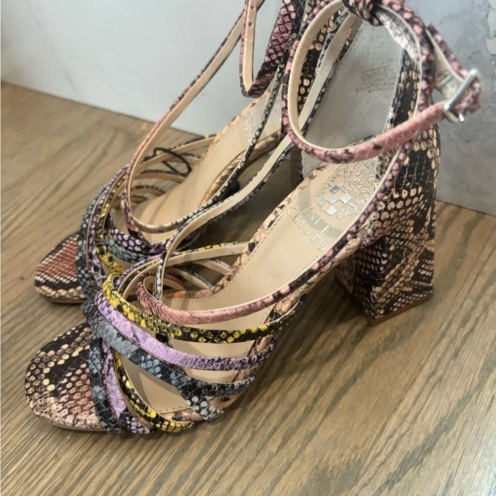 Vince Camuto Winvey Multi-Color Ankle Strap Block Heel size 6
